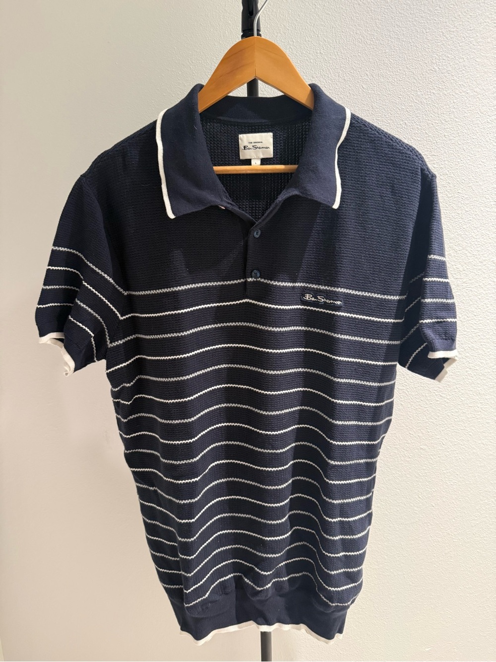 Ben Sherman Navy Stripe Sweater Polo Shirt